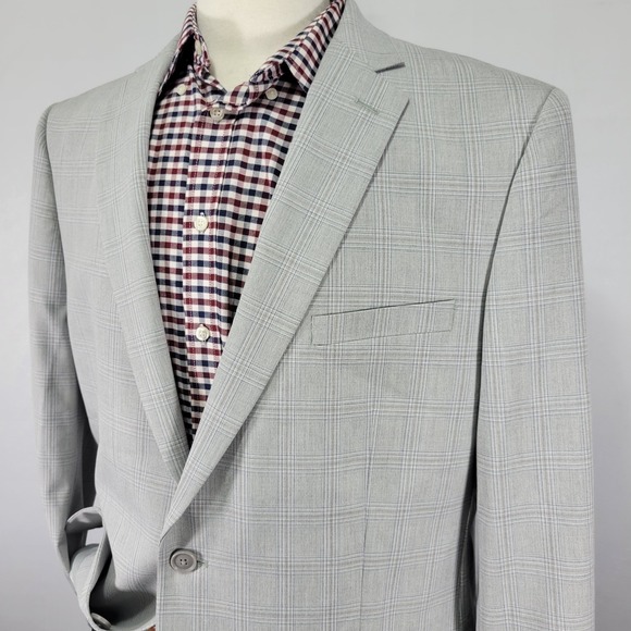 Alfani Men's Sport Coat Blazer Two Button Gray Plaid Poly Blend SLIM 46L NEW - Picture 7 of 16